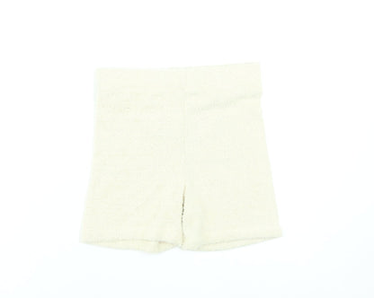 Bershka Women Beige High Rise Biker Shorts Size 8 Polyester Blend