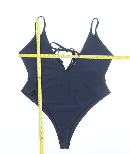 Boohoo Womens Blue One Piece Swimsuit Size 12 Spaghetti Strap