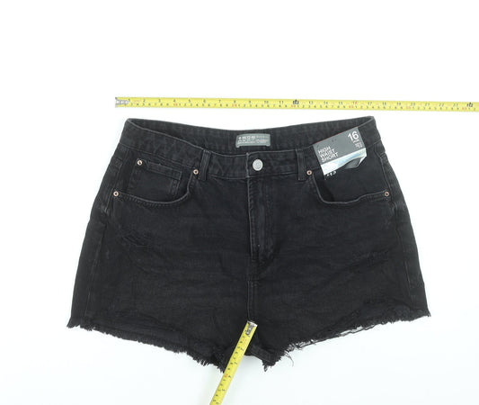 Primark Women Black Size 16 High Waist Denim Cut-Off Shorts