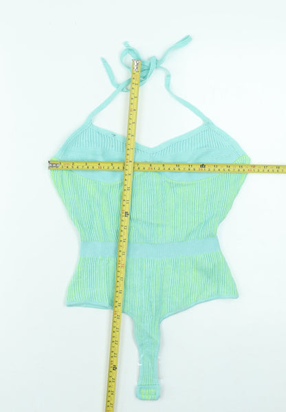 PrettyLittleThing Women Green Knit Halter Bodysuit L Slim Fit Summer