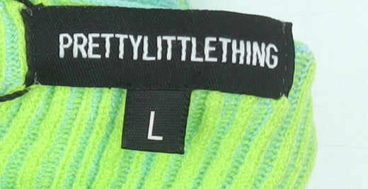 PrettyLittleThing Women Green Knit Halter Bodysuit L Slim Fit Summer