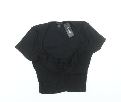 Boohoo Women’s Black Cropped T-Shirt UK 8 Short Sleeve Stretch Top