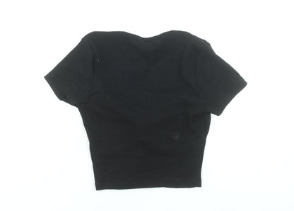 Boohoo Women’s Black Cropped T-Shirt UK 8 Short Sleeve Stretch Top