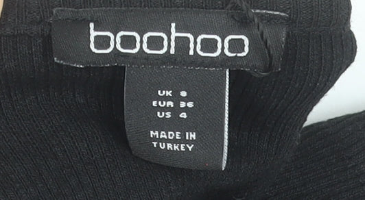 Boohoo Women’s Black Cropped T-Shirt UK 8 Short Sleeve Stretch Top