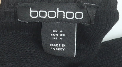 Boohoo Women’s Black Cropped T-Shirt UK 8 Short Sleeve Stretch Top