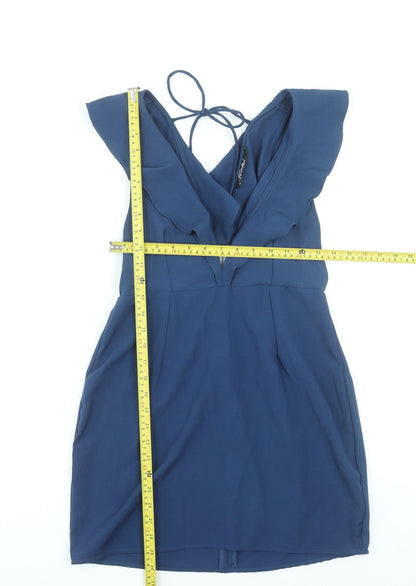 Motel Women’s Blue Short Ruffle V-Neck Bodycon Dress Size S