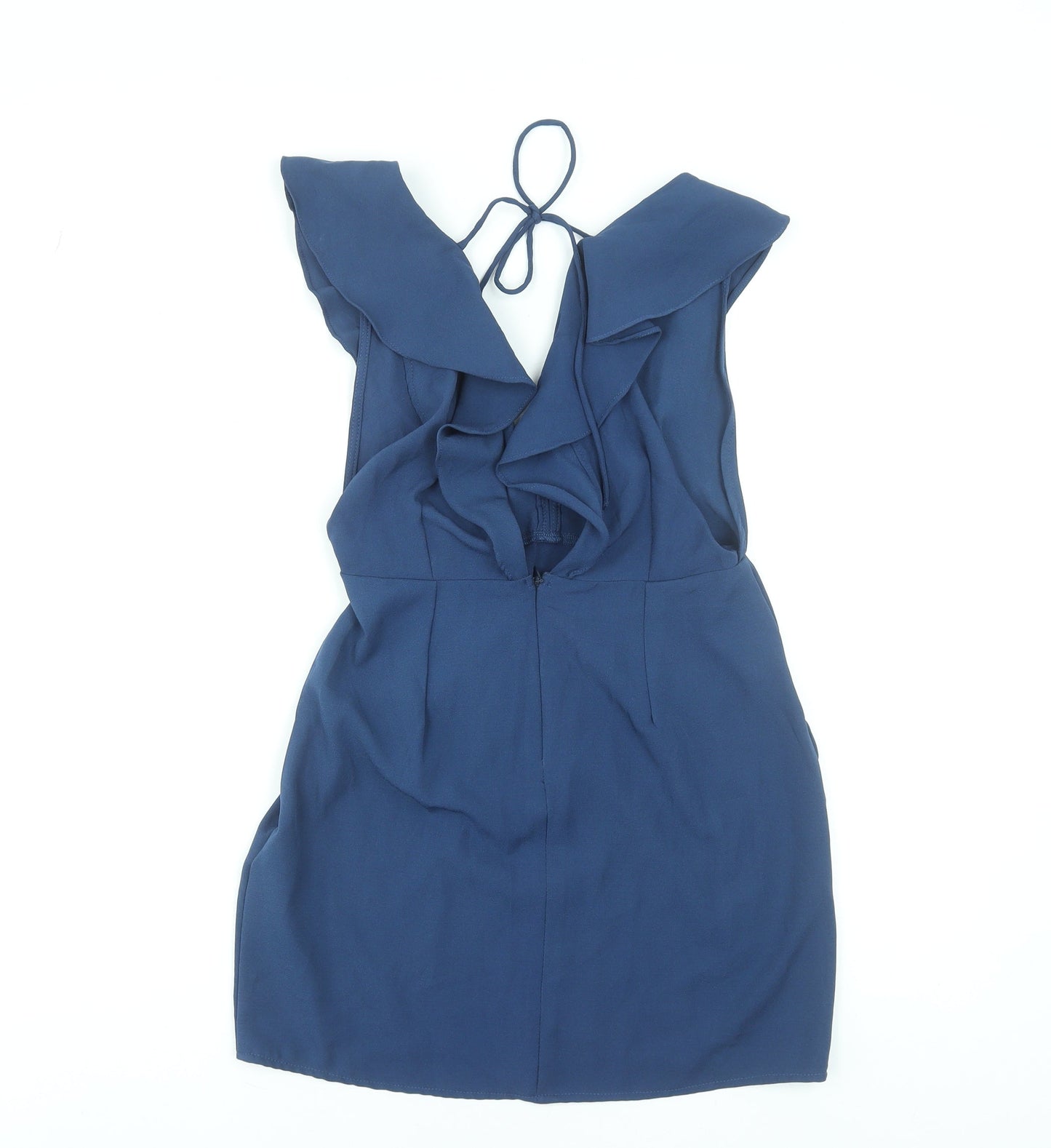 Motel Women’s Blue Short Ruffle V-Neck Bodycon Dress Size S