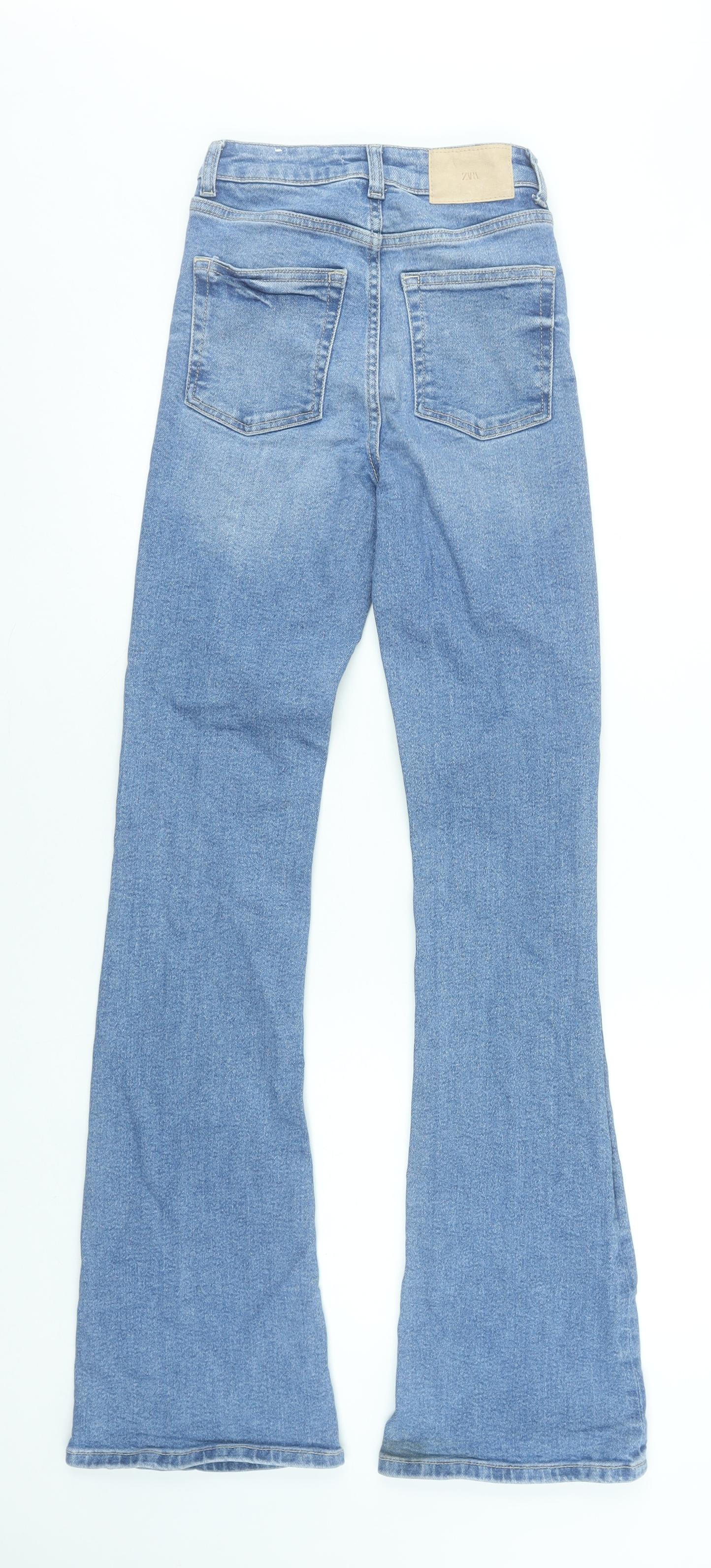 Zara Women Blue High Rise Flared Denim Jeans Size 4 Regular