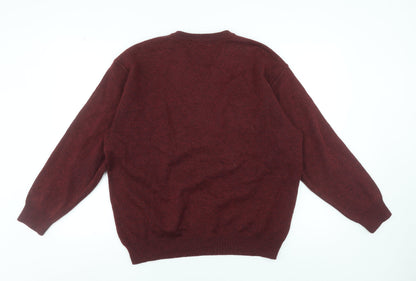 PierPoint Mens Red Check V-Neck Wool Blend Pullover Jumper XL