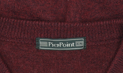 PierPoint Mens Red Check V-Neck Wool Blend Pullover Jumper XL