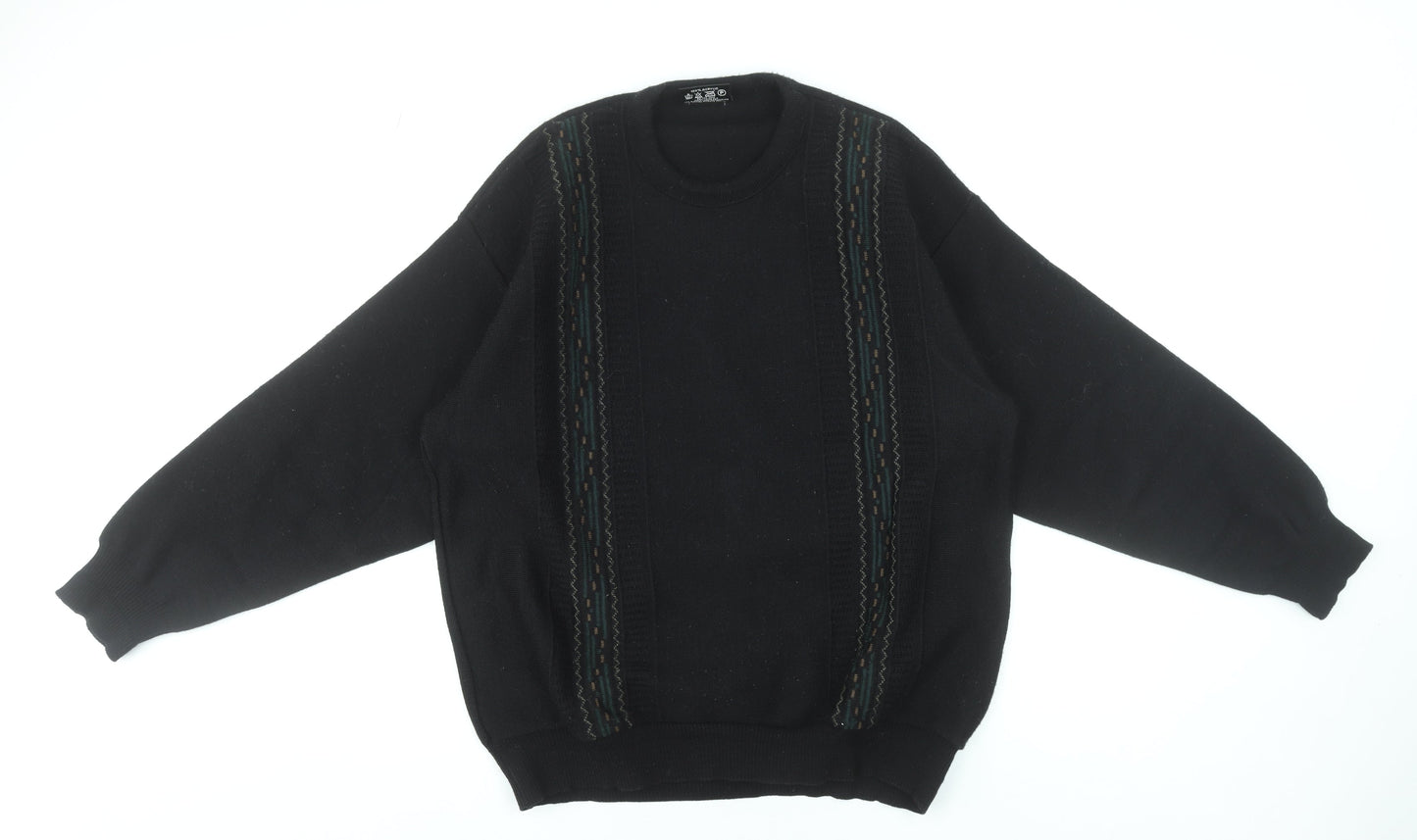 Deer Park Men's Black XL Crew Neck Acrylic Knit Jumper