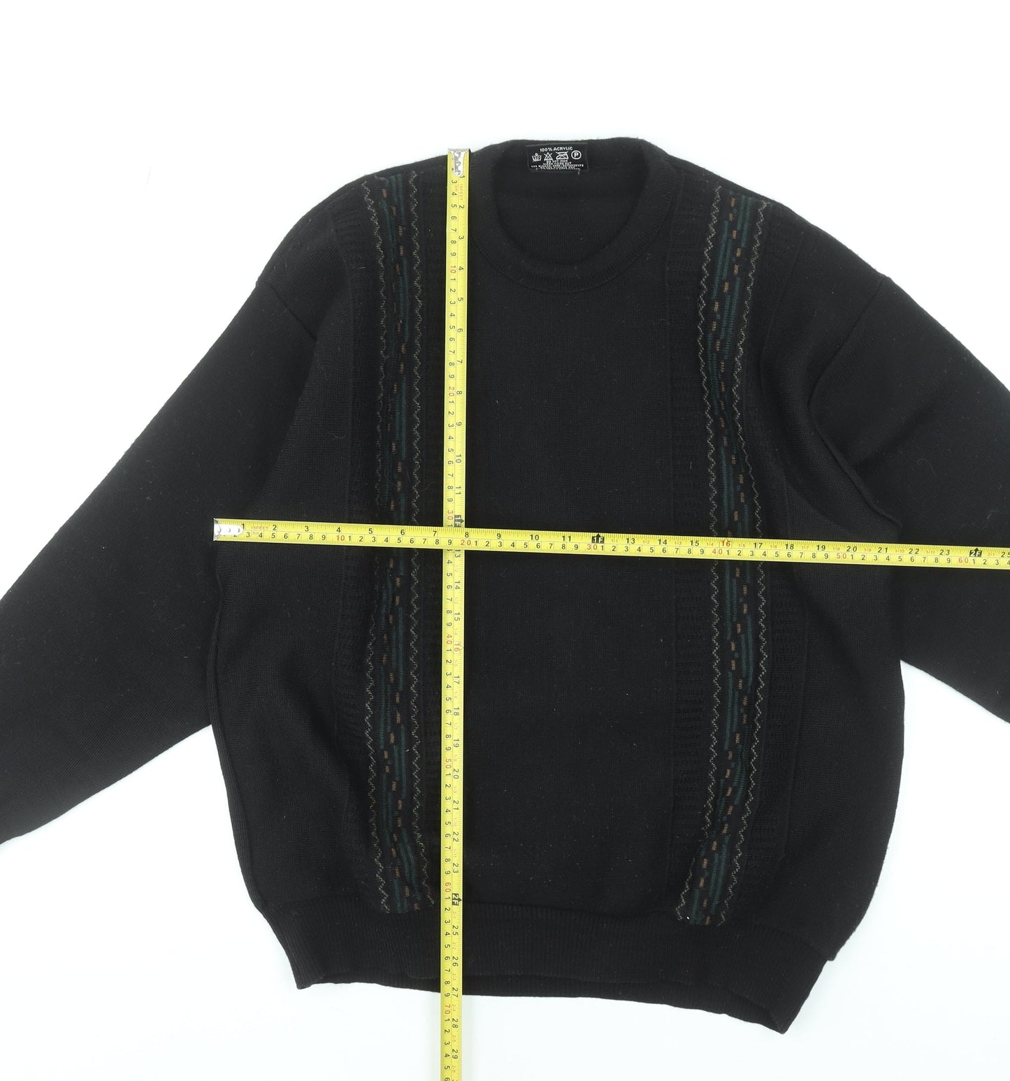 Deer Park Men's Black XL Crew Neck Acrylic Knit Jumper