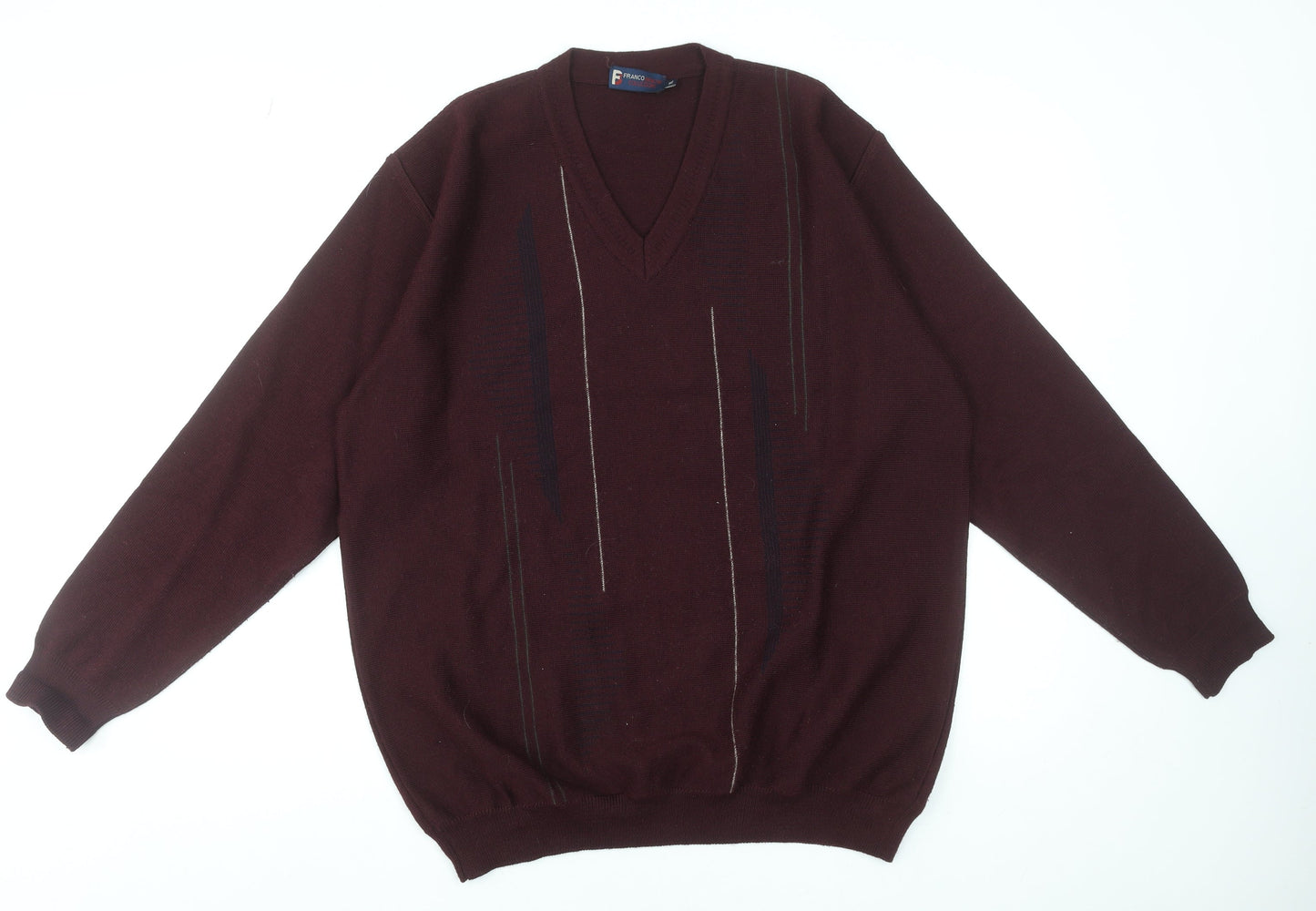 Franco Bencini Men’s Brown XL V-Neck Wool Blend Jumper