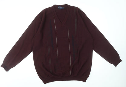 Franco Bencini Men’s Brown XL V-Neck Wool Blend Jumper