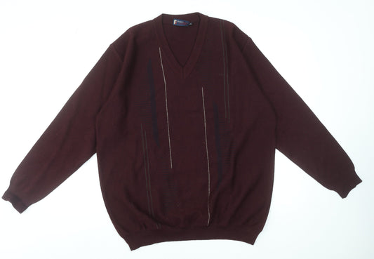 Franco Bencini Men’s Brown XL V-Neck Wool Blend Jumper