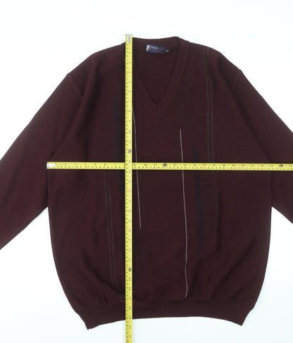 Franco Bencini Men’s Brown XL V-Neck Wool Blend Jumper