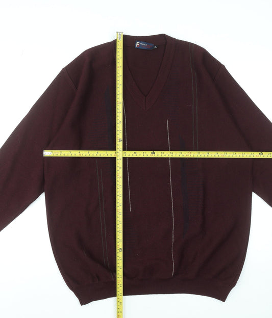 Franco Bencini Men’s Brown XL V-Neck Wool Blend Jumper