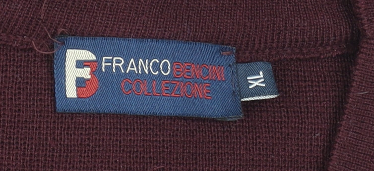 Franco Bencini Men’s Brown XL V-Neck Wool Blend Jumper