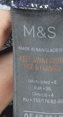 Marks and Spencer Womens Blue Patterned Leggings Size 8 Polyester Blend