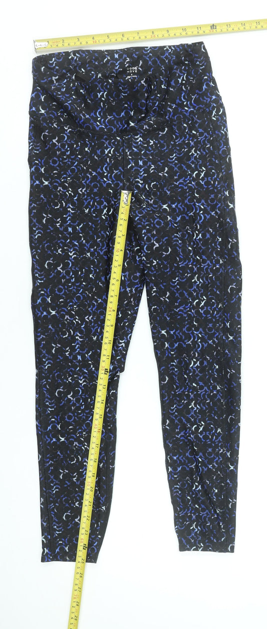 Marks and Spencer Womens Black Blue Abstract Gym Leggings Size 8