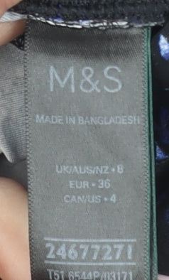 Marks and Spencer Womens Black Blue Abstract Gym Leggings Size 8