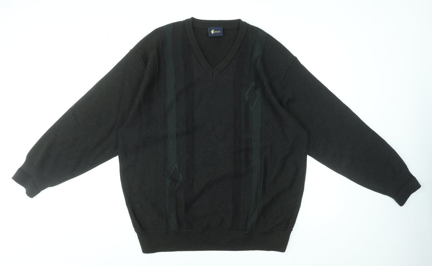 Gabicci Men’s Black 2XL Wool Blend V-Neck Jumper Classic Knit