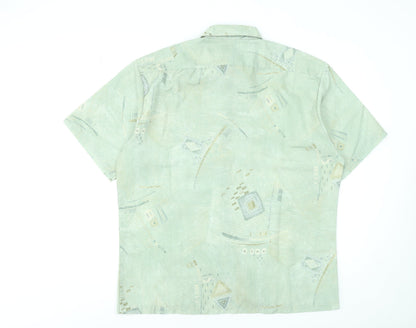 Andros Men's Green Geometric Short Sleeve Button-Up Shirt L