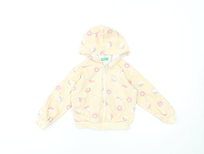 Girls UK Size 3-4 Years United Colors of Benetton Beige Full Zip Hoodie