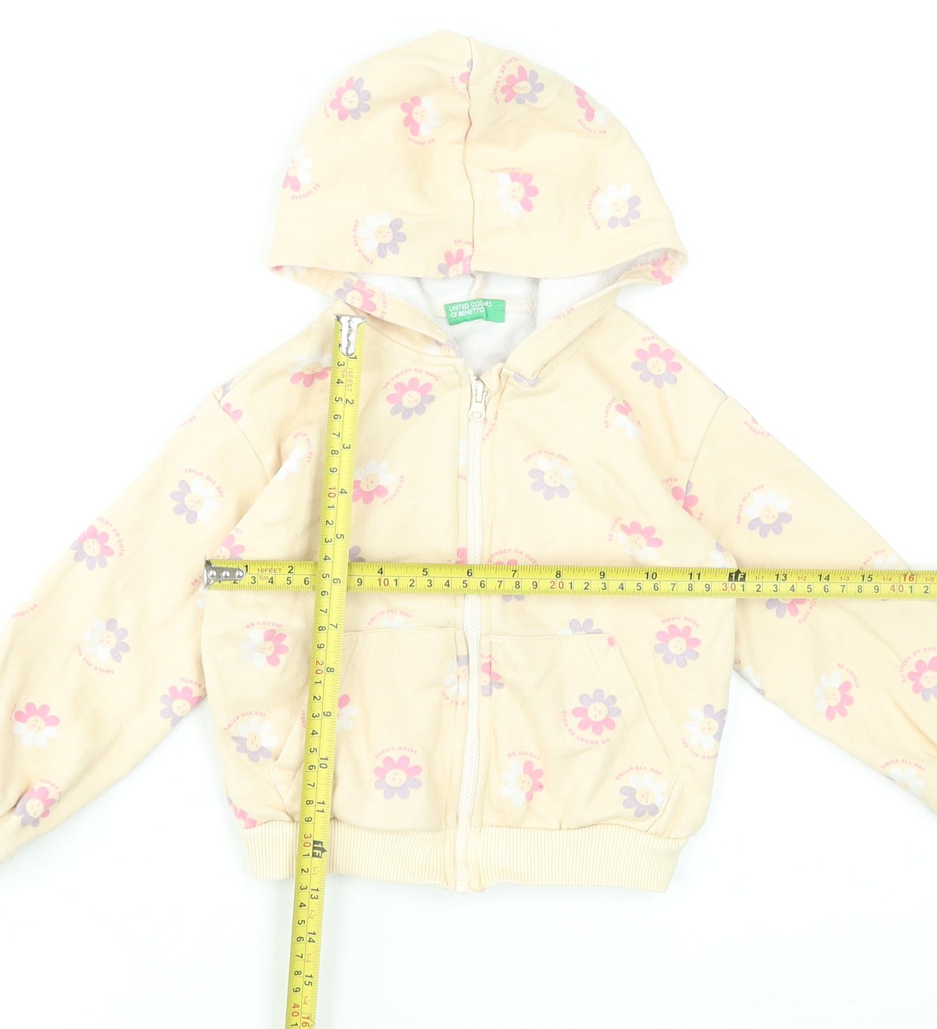 Girls UK Size 3-4 Years United Colors of Benetton Beige Full Zip Hoodie