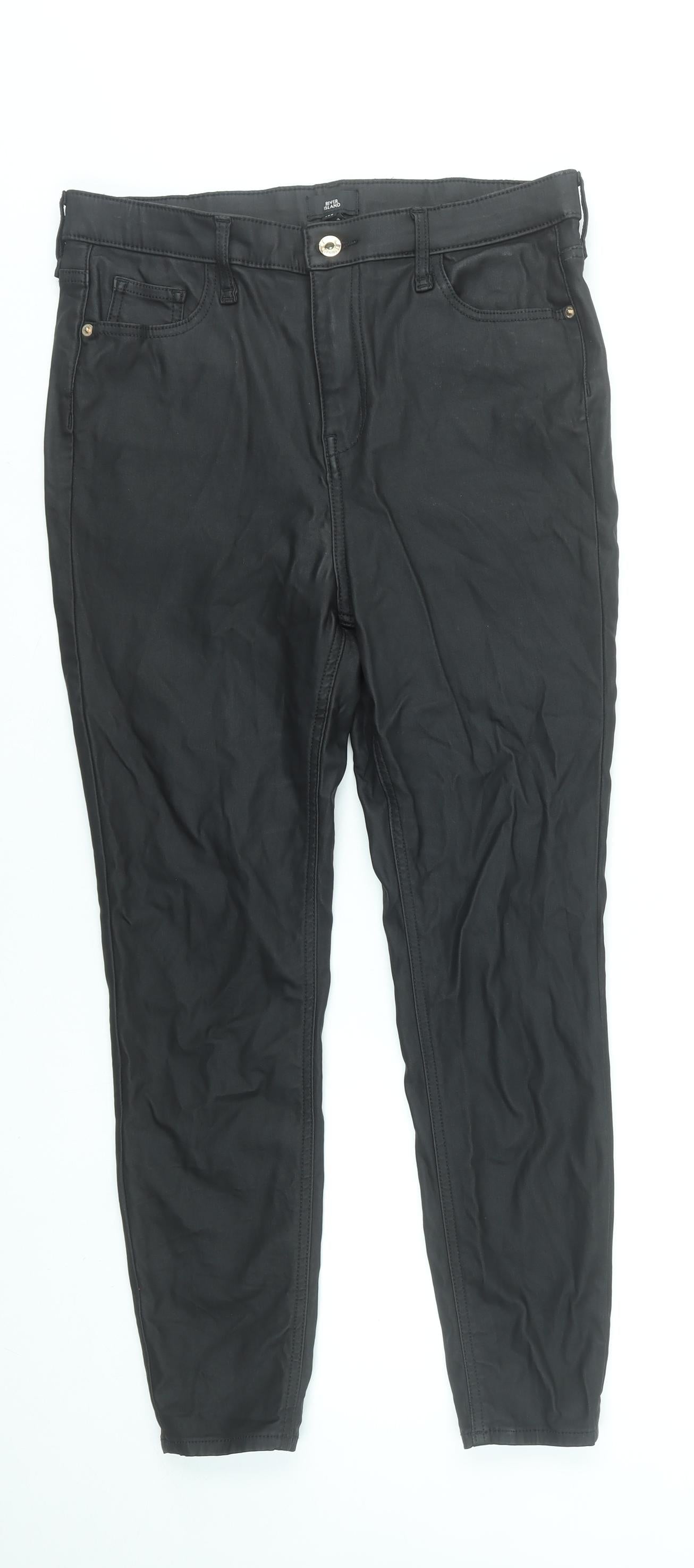 River Island Women's Black Skinny Jeans Size 14 Slim Stretch Viscose Blend