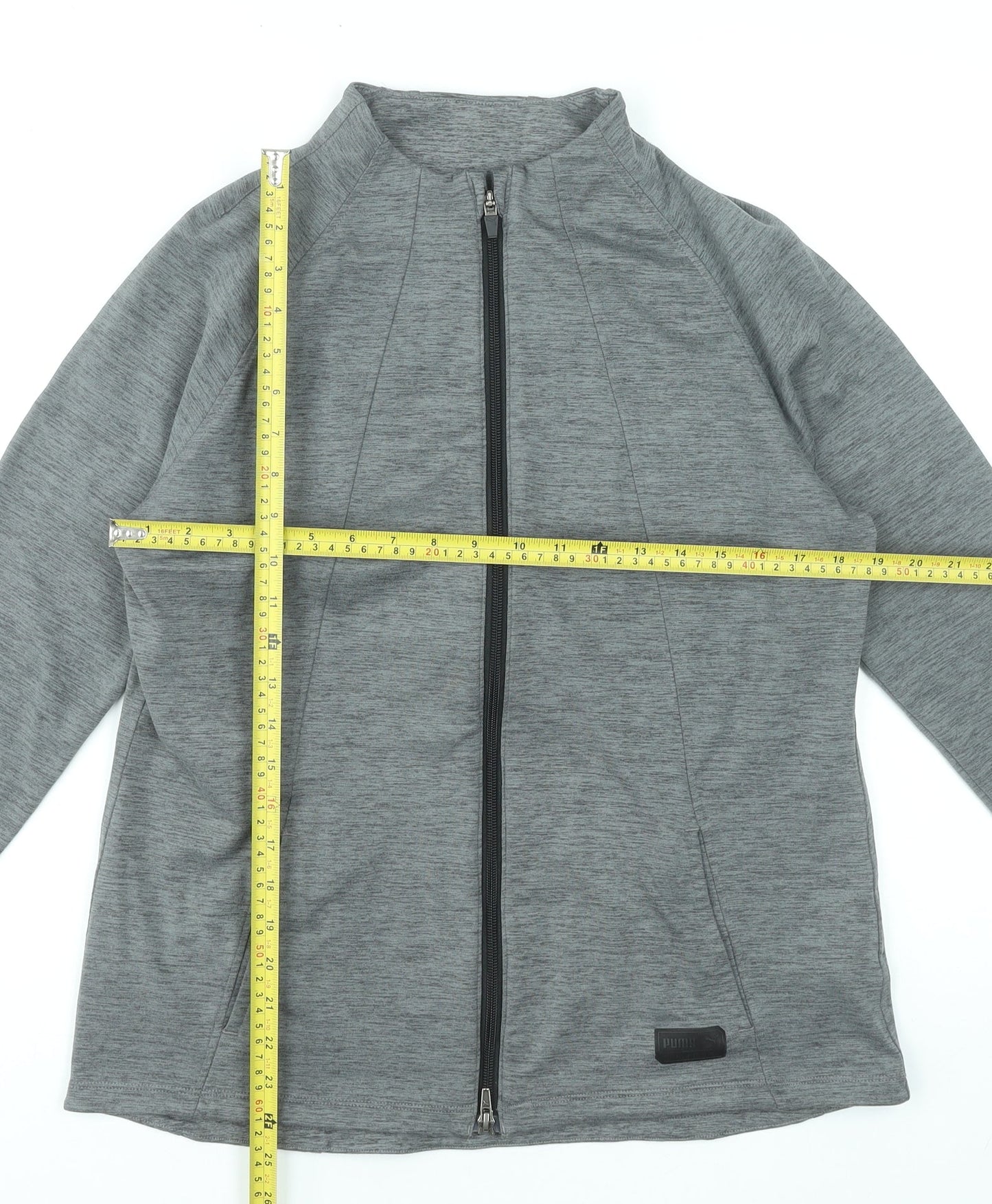 Puma Women's Grey Full Zip Sweatshirt Size L Polyester Stretch