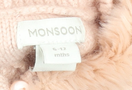 Monsoon Girls Beige Faux Fur Collar Cable Knit Cardigan 6-9 Months