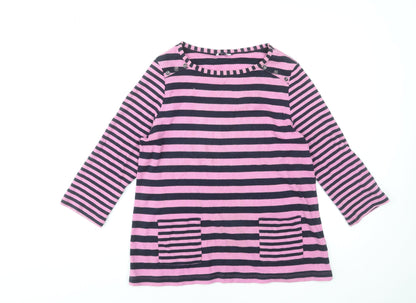 DASH Women’s Pink Striped Long Sleeve Cotton Jersey Top UK 14