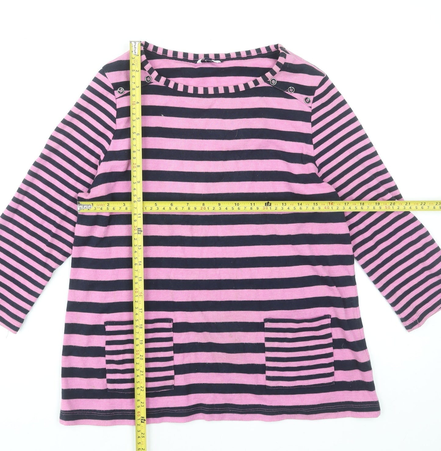 DASH Women’s Pink Striped Long Sleeve Cotton Jersey Top UK 14