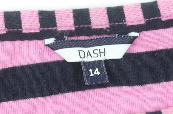 DASH Women’s Pink Striped Long Sleeve Cotton Jersey Top UK 14