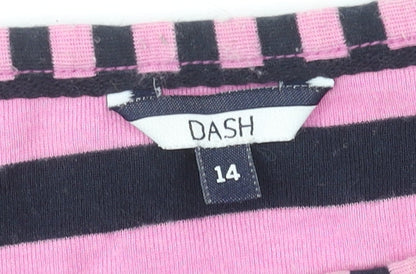 DASH Women’s Pink Striped Long Sleeve Cotton Jersey Top UK 14