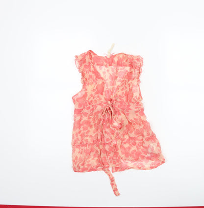 Pepe Jeans Women Pink Floral Silk Sleeveless Tunic Blouse S