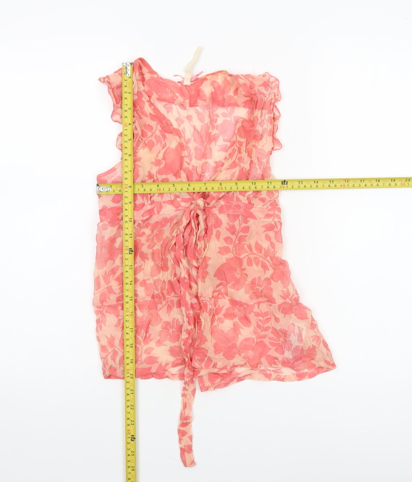 Pepe Jeans Women Pink Floral Silk Sleeveless Tunic Blouse S