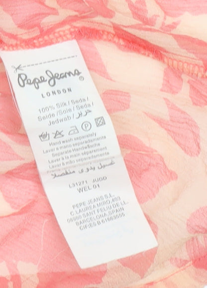 Pepe Jeans Women Pink Floral Silk Sleeveless Tunic Blouse S