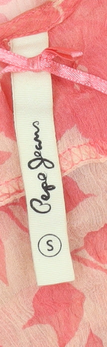 Pepe Jeans Women Pink Floral Silk Sleeveless Tunic Blouse S