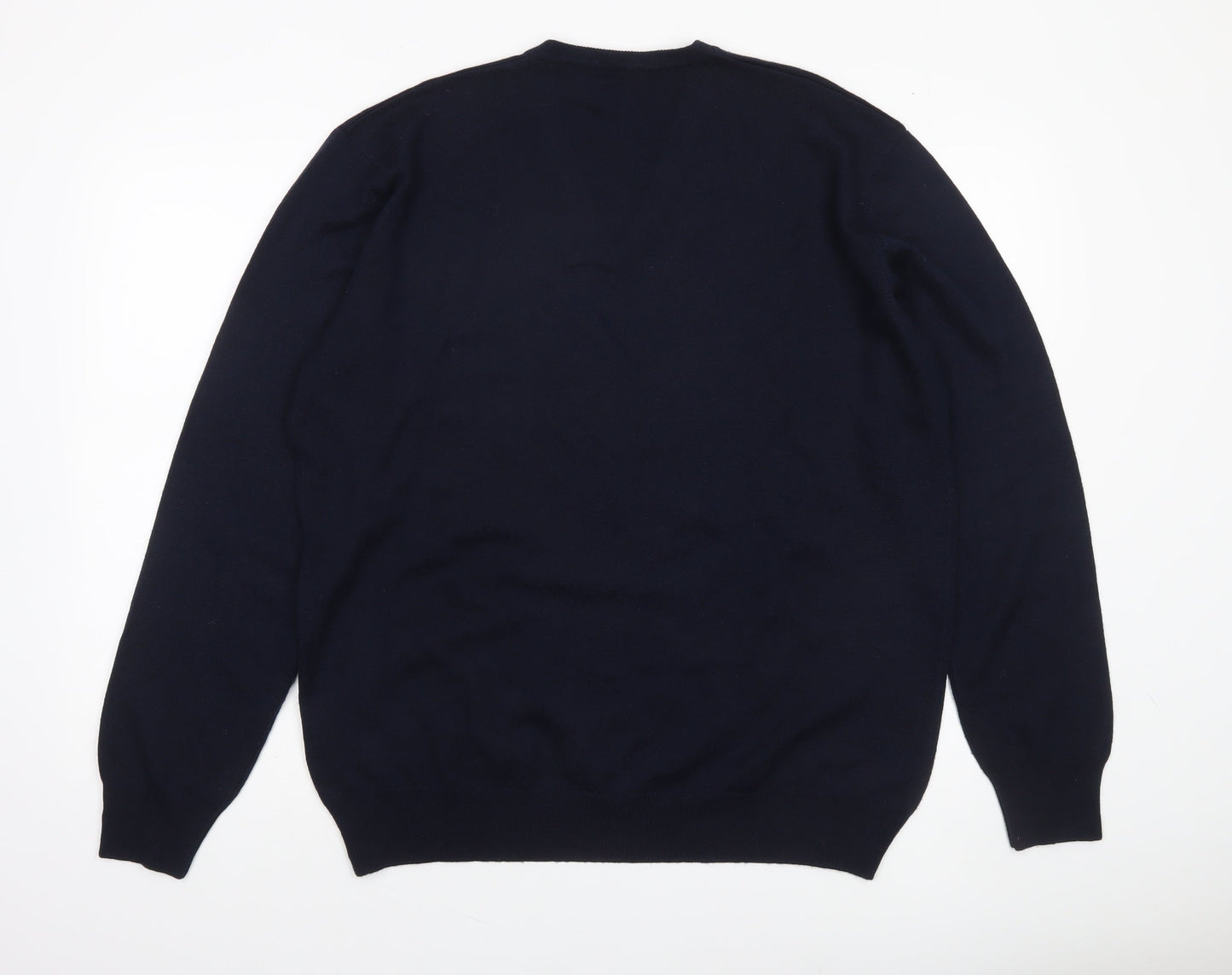 Merinos Men Blue 2XL V-Neck Wool Blend Pullover Jumper