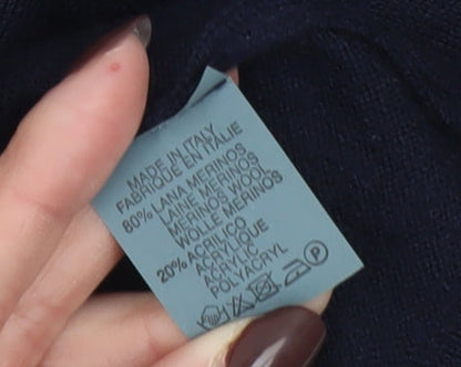 Merinos Men Blue 2XL V-Neck Wool Blend Pullover Jumper