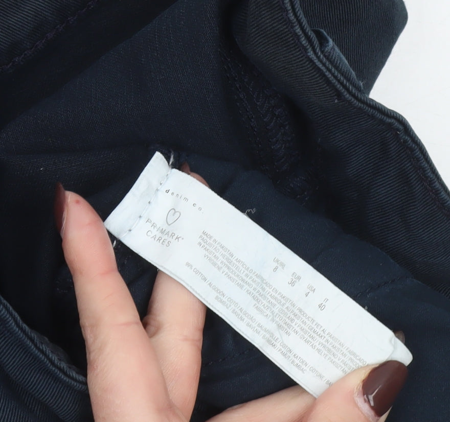 Primark Women’s Blue Chino Trousers Size 8 Regular Fit Twill Cotton