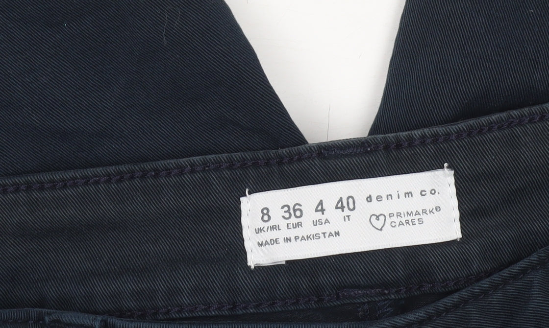 Primark Women’s Blue Chino Trousers Size 8 Regular Fit Twill Cotton