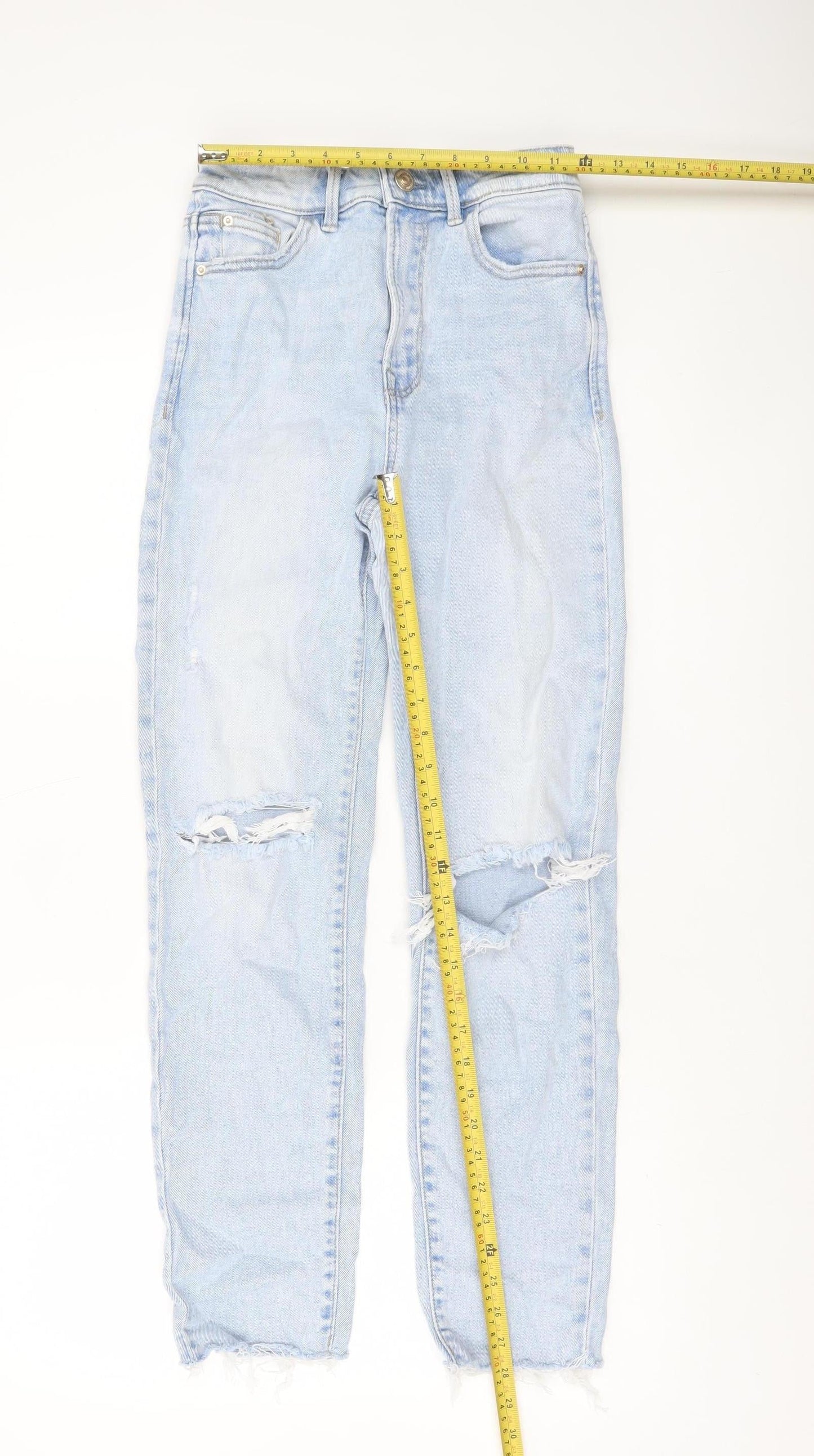 Womens UK Size 6 Stradivarius Slim Fit Mom Blue Jeans