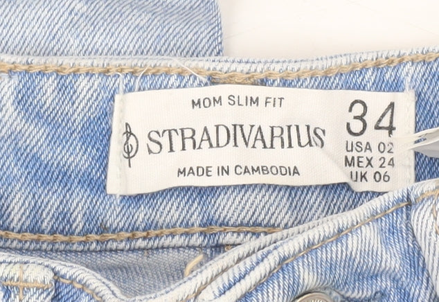 Womens UK Size 6 Stradivarius Slim Fit Mom Blue Jeans
