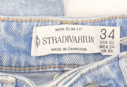 Womens UK Size 6 Stradivarius Slim Fit Mom Blue Jeans
