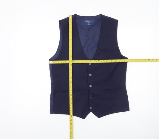 Benetti Men’s Blue 38 Tailored Fit Formal Waistcoat