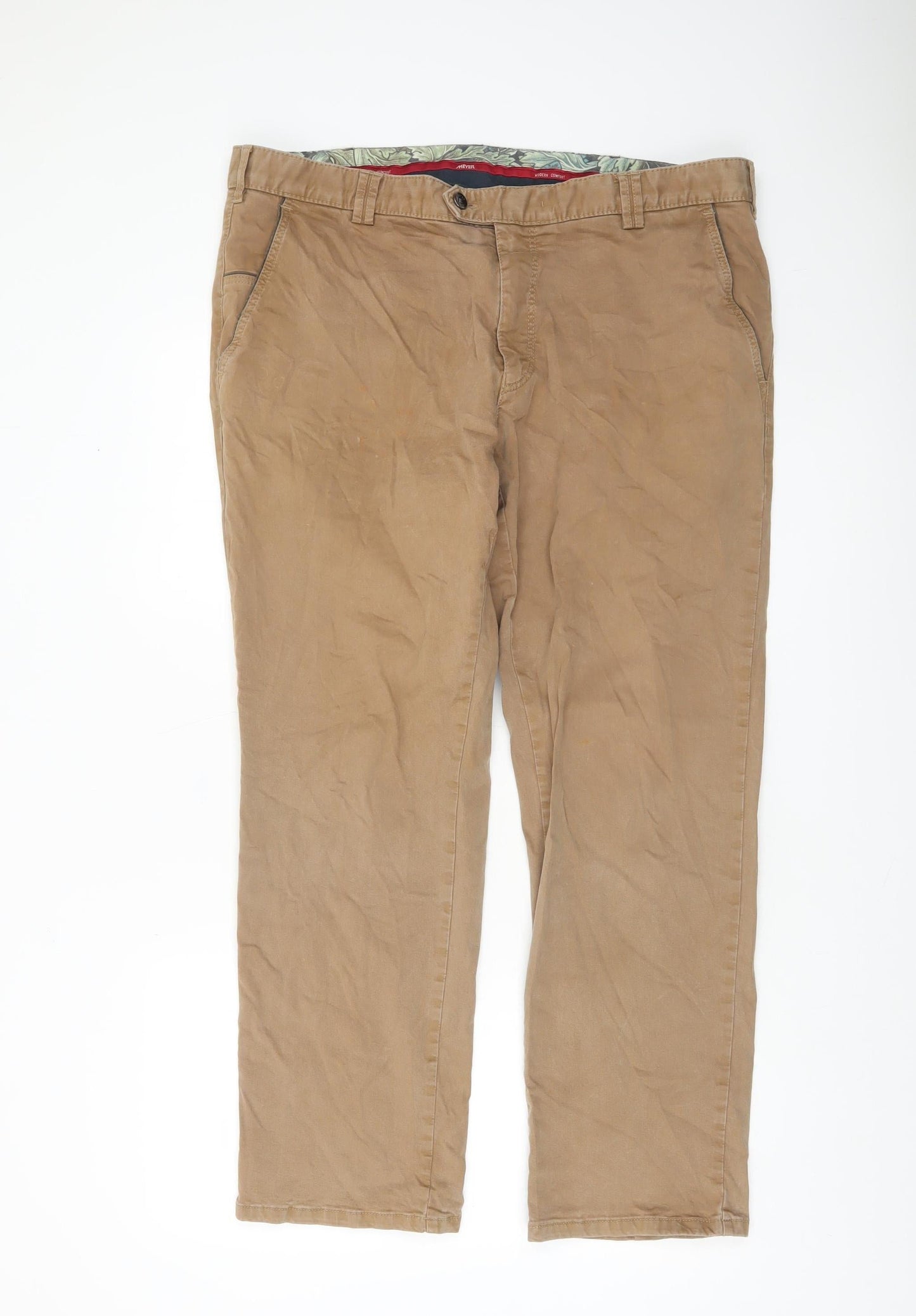 Meyer Men's Beige 40/30 Chino Trousers Regular Fit Cotton Blend