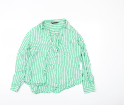 Dunnes Women’s Green Striped Linen Cotton Button-Up Shirt Size S